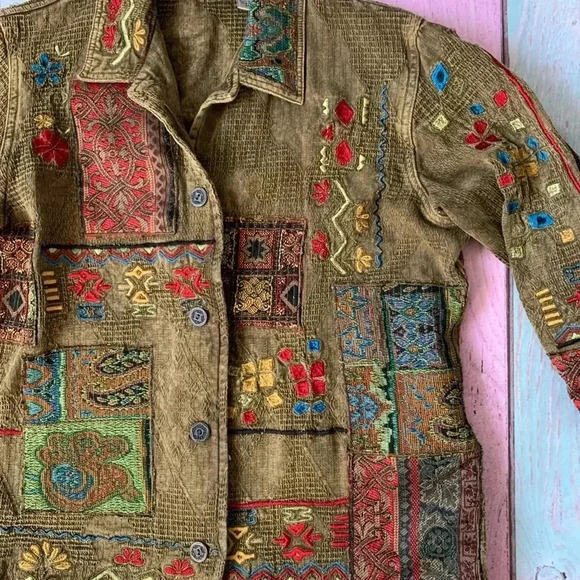 Vintage Chicos bohemian patchwork button down jacket size 0 - Picture 4 of 12